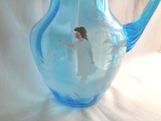 ANTIQUE VICTORIAN ICE BLUE WATER PITCHER - H/P MARY GREGORY 2