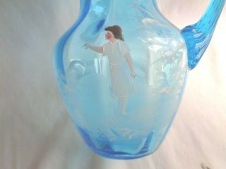 ANTIQUE VICTORIAN ICE BLUE WATER PITCHER - H/P MARY GREGORY 3