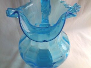 ANTIQUE VICTORIAN ICE BLUE WATER PITCHER - H/P MARY GREGORY 4