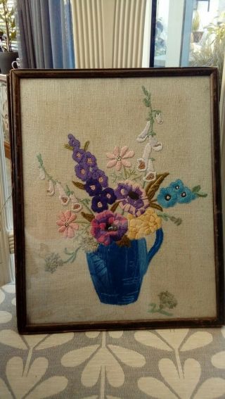 Vintage Framed Hand Embroidered Picture Circa 1910s