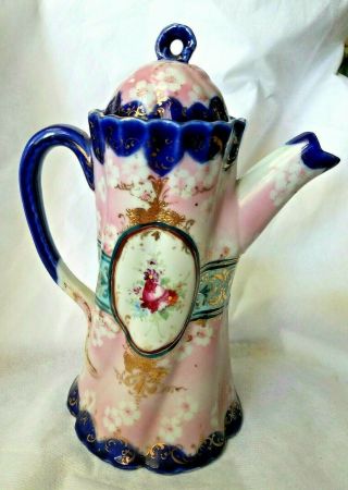 Antique Unmarked Nippon Moriage Hand Painted Apple Blossom Chocolate Coffee Pot
