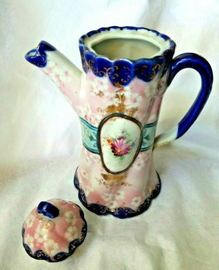 Antique Unmarked Nippon Moriage Hand Painted Apple Blossom Chocolate Coffee Pot 5