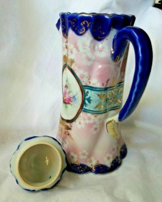 Antique Unmarked Nippon Moriage Hand Painted Apple Blossom Chocolate Coffee Pot 7