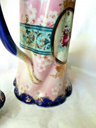 Antique Unmarked Nippon Moriage Hand Painted Apple Blossom Chocolate Coffee Pot 8