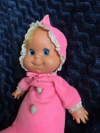 VTG 1970 Mattel PINK Baby Beans Doll Lace Bonnet Bean Antique Blue Eyes Blonde 5