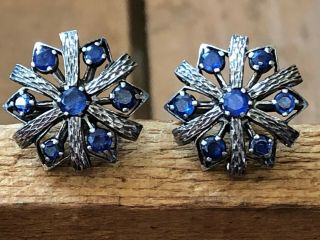 Estate Antique Royal Blue Natural Sapphire Screw Down Sterling Earings