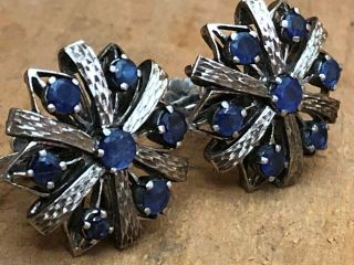 ESTATE ANTIQUE ROYAL BLUE NATURAL SAPPHIRE SCREW DOWN STERLING EARINGS 4