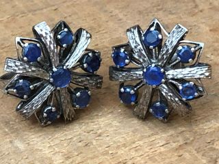 ESTATE ANTIQUE ROYAL BLUE NATURAL SAPPHIRE SCREW DOWN STERLING EARINGS 8