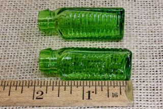 TWO 3 in 1 One Oil Tiny Antique SAMPLE Green Triangular Ribbed Bottle cork top 2