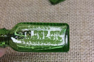 TWO 3 in 1 One Oil Tiny Antique SAMPLE Green Triangular Ribbed Bottle cork top 4