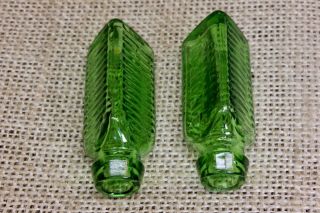 TWO 3 in 1 One Oil Tiny Antique SAMPLE Green Triangular Ribbed Bottle cork top 7