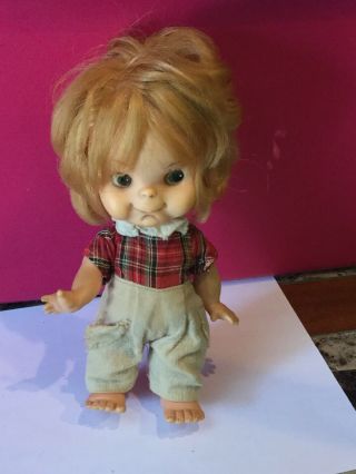 Vintage Girl Large Head Doll With Outfit 10” Height Unbranded Plastic