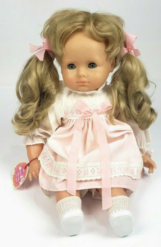 Vtg Gotz Puppe Doll 18” Baby Girl Blonde Ponytail Blue Eyes Open Close
