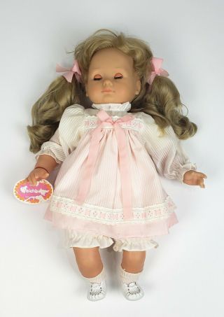 Vtg Gotz Puppe Doll 18” Baby Girl Blonde Ponytail Blue Eyes Open Close 8