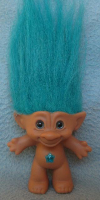 Vintage Jewell In Belly Troll Doll 3.  5 " Figure Turquoise Hair Ace Novelty