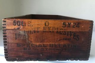 Vintage Wooden Dupont High Explosives Crate Special Gelatin Dovetail Wood Box 3