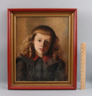 Antique Circa - 1910 American Portrait Oil Painting,  Young Girl,  Curly Blonde Hair