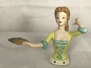 Porcelain Half Doll 3 1/2 Inches Holding Mirror Beauty