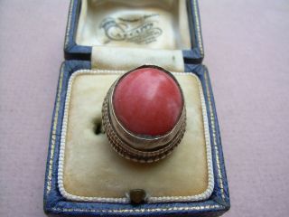 Antique Art Deco 1930s? Silver Large Coral Ring Size I.
