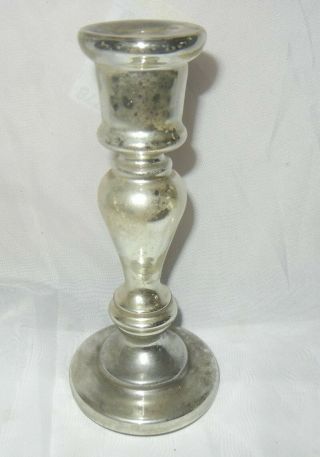 Antique Victorian 8 " Mercury Glass Blown Candlestick