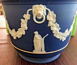 Antique 19th C.  WEDGWOOD Dark Blue White Jasperware Planter Cache Pot 