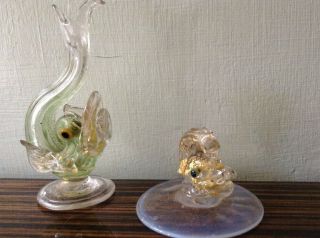 2 Antique Vintage Murano Glass? With Gold Flecks Fish Ornaments X 2