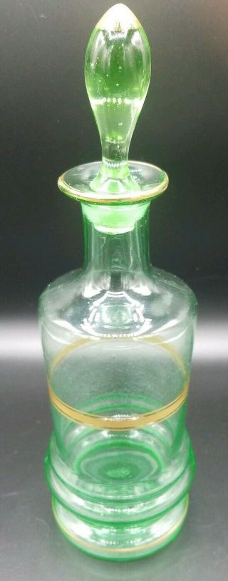 Antique Uranium Vaseline Glass Decanter With Matching Stopper 10 3/4 
