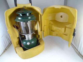 Vintage 1973 Coleman Kerosene Lantern Double Mantle W/ Yellow Case Retro Green