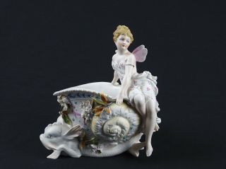 Antique French Parian Ware Bisque Fairy Comport Hand Painted 22k Gilt Early 20th