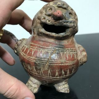 Antique Pre - Columbian Footed Bird Clay Art Pottery Artifact Figurine Sculpture