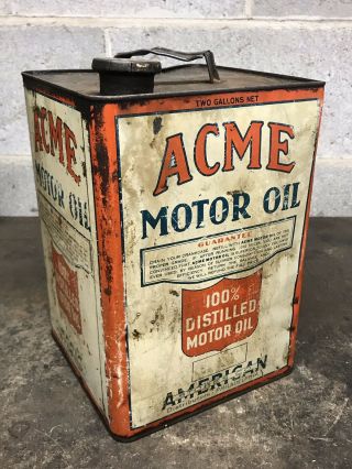 Very Rare Antique Acme Motor Oil 2 Gallon Empty Can Gas Oil Petro Vintage