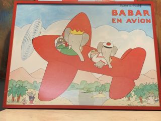 Laurent De Brunhoff Babar En Avion Poster In Red Frame