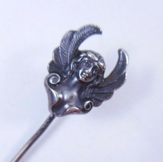 Antique Art Nouveau Winged Lady Sterling Silver Repousse Stick Pin Unusual