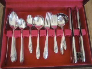 Queen Bess Silver Tudor Plate Flatware set with Chest Oneida Community 60 pc 2