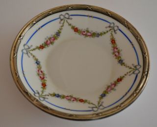 Antique Sevres French Porcelain Plate/pin Dish Sterling Silver Rim
