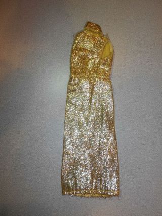 VINTAGE BARBIE CLONE FAB - LU MADDIE MOD LONG GOLD METALLIC GOWN DRESS 2