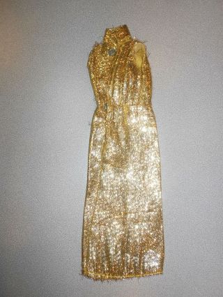 VINTAGE BARBIE CLONE FAB - LU MADDIE MOD LONG GOLD METALLIC GOWN DRESS 3