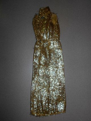 VINTAGE BARBIE CLONE FAB - LU MADDIE MOD LONG GOLD METALLIC GOWN DRESS 5