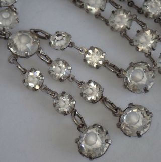 Antique Art Deco Sterling Silver Open Back Set Crystal Paste Sautoir Necklace
