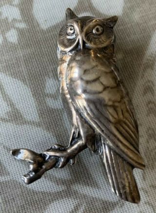 Vintage Antique Sterling Silver Owl Pin