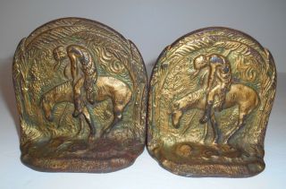 Antique End Of The Trail Indian On Horse Bookends Cast Iron Brass?
