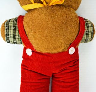 Vintage Plush Teddy Bear Antique Large Stuffed Animal Handmade Red Suspenders 3