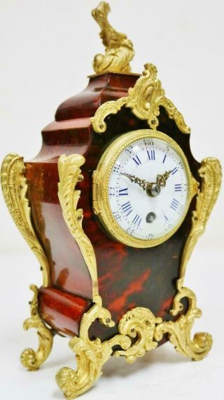 Antique French 8day Red Shell & Bronze Mantel Carriage Clock Platform Escapement