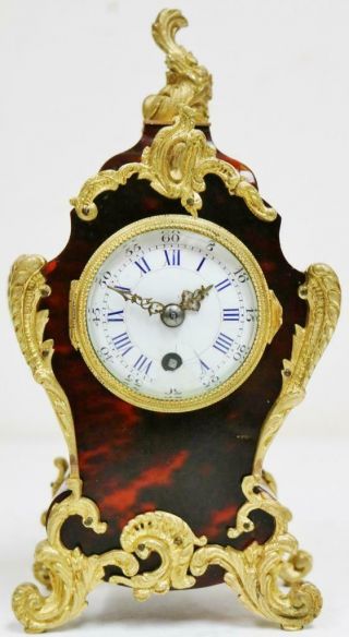 Antique French 8Day Red Shell & Bronze Mantel Carriage Clock Platform Escapement 2