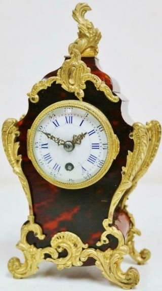 Antique French 8Day Red Shell & Bronze Mantel Carriage Clock Platform Escapement 3