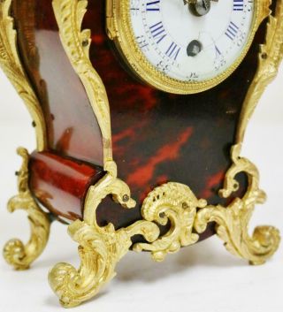 Antique French 8Day Red Shell & Bronze Mantel Carriage Clock Platform Escapement 4