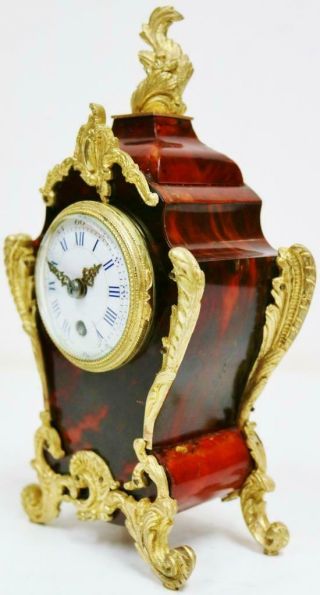 Antique French 8Day Red Shell & Bronze Mantel Carriage Clock Platform Escapement 5