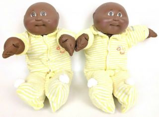 Vintage 1982 Xavier Roberts Cabbage Patch Dolls Twins Boy Girl Black