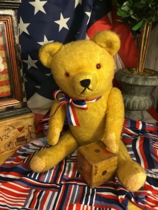 17” Antique 1930s American Pin Jointed Teddy Bear Gold Plush 100 Excelsior