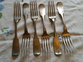 1830s Vintage Wendell & Hyman Fiddle Top Coin Silver Dinner Forks - George Doty?